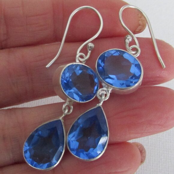 Lab Tanzanite Blue Gemstone Earring 925 sterling silver - Picture 3 of 7
